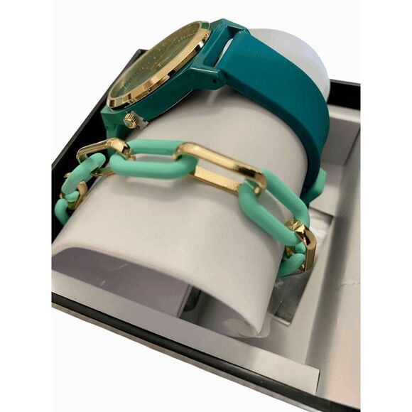 INC International Concepts Green Ombre Rubber Watch & Bracelet Set NIB - Picture 3 of 4